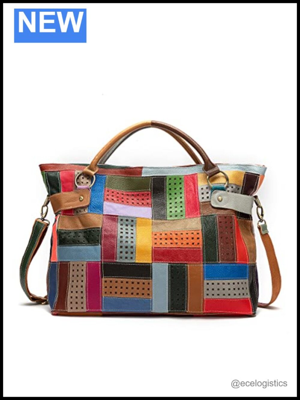 Genuine Leather Women's Tote Bag Multicolor Patchwork Large Handbag Shoulder